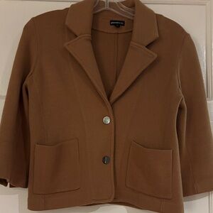 Minnie Rose Tan Knit Blazer Cropped